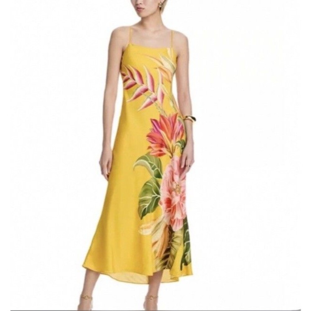 Farm Rio Spring Awakening Yellow Maxi Dress Sleeveless Floral Size Medium NWT